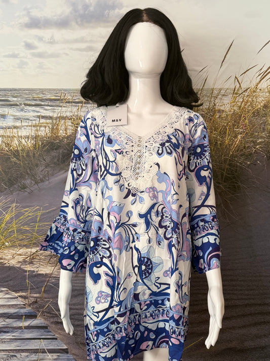 Tunique Chic à Motifs Bleu | Dentelle