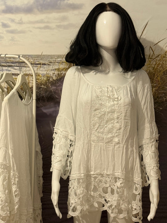 Blouse Dentelle Élégante | Blanc Pur